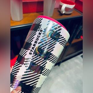 Starbucks | Holographic Plaid Holiday Luster Mug Tumbler with Vibrant Pink Lid